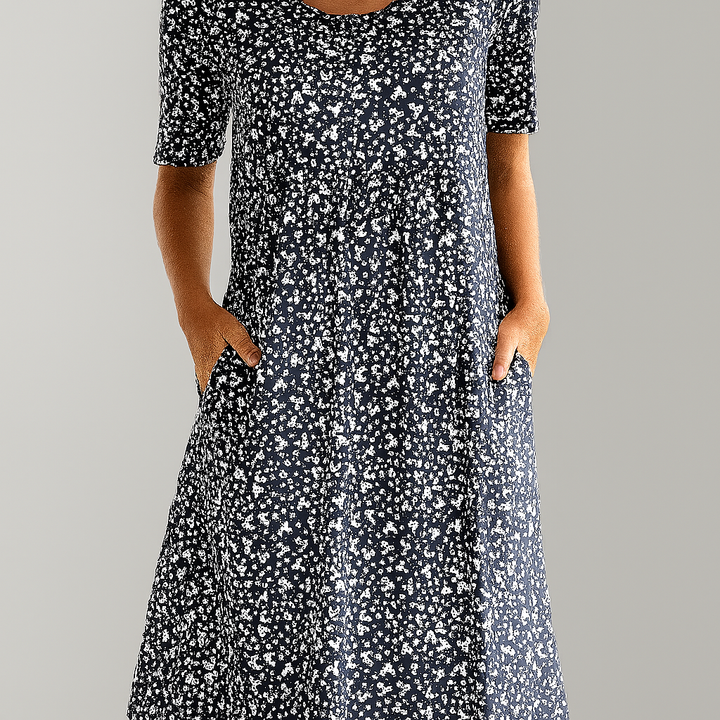 Floral High Waist Midi Dress with Pockets