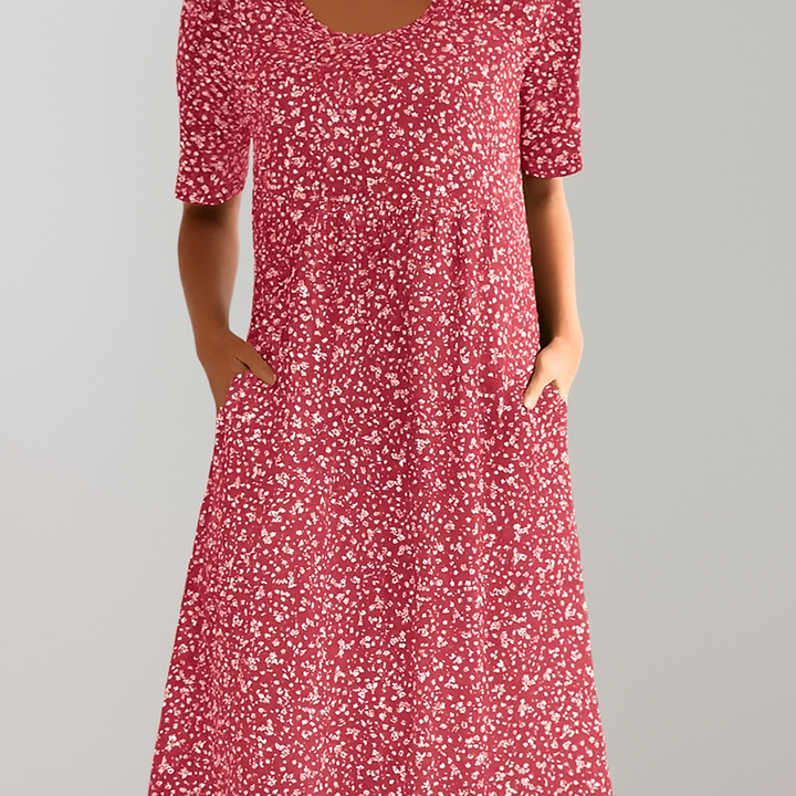 Floral High Waist Midi Dress with Pockets