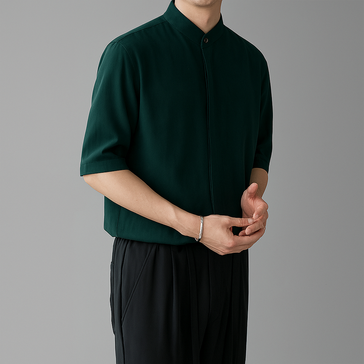 Men’s Long‑Sleeve Mandarin Collar Shirt