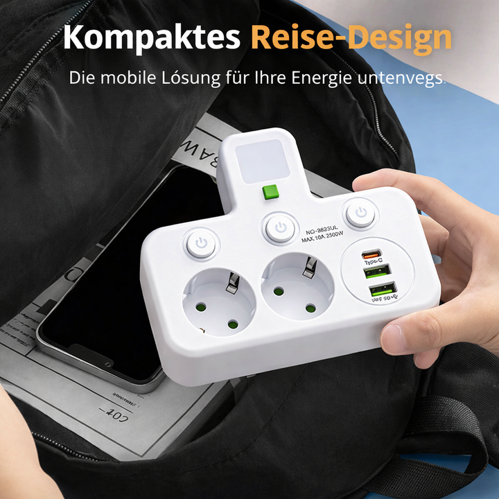 Power Strip with USB and Switches | Multi-Socket Surge Protector 2500 W