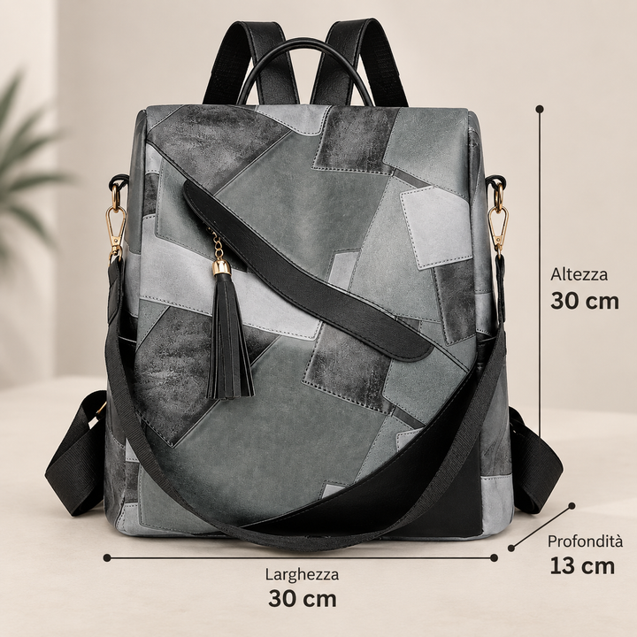 Checked anti-theft rucksack with multiple pockets