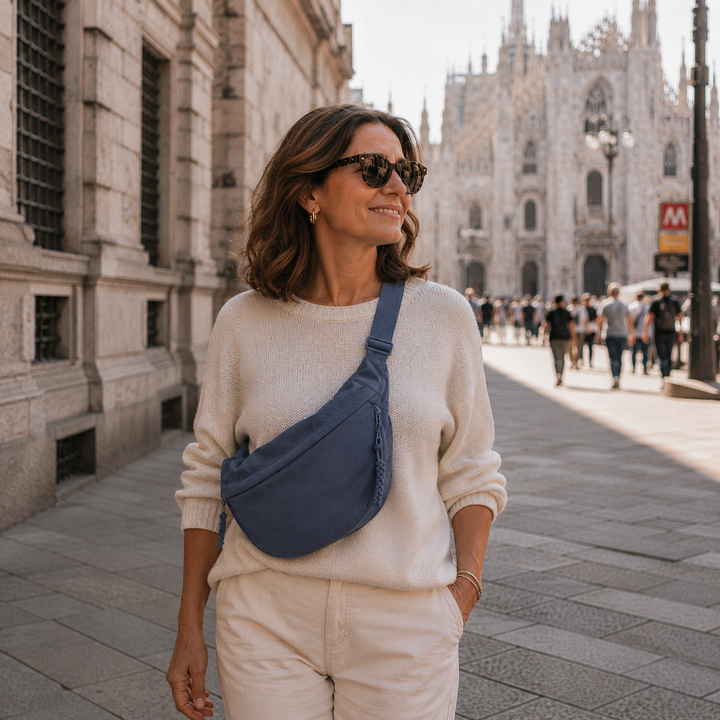 Blue Half-Moon Shoulder Bag with Adjustable Shoulder Strap