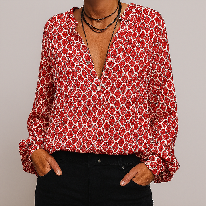 Printed Elegant V Neck Blouse