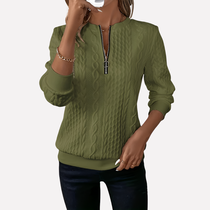 Women’s Cable Knit Pullover with Zippered Neckline