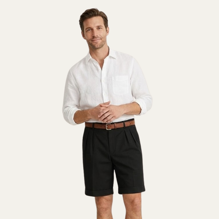 Classic Men's Chino Shorts with Double Pleats and Turned-Up Hem.