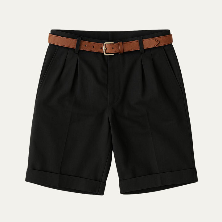 Classic Men's Chino Shorts with Double Pleats and Turned-Up Hem.