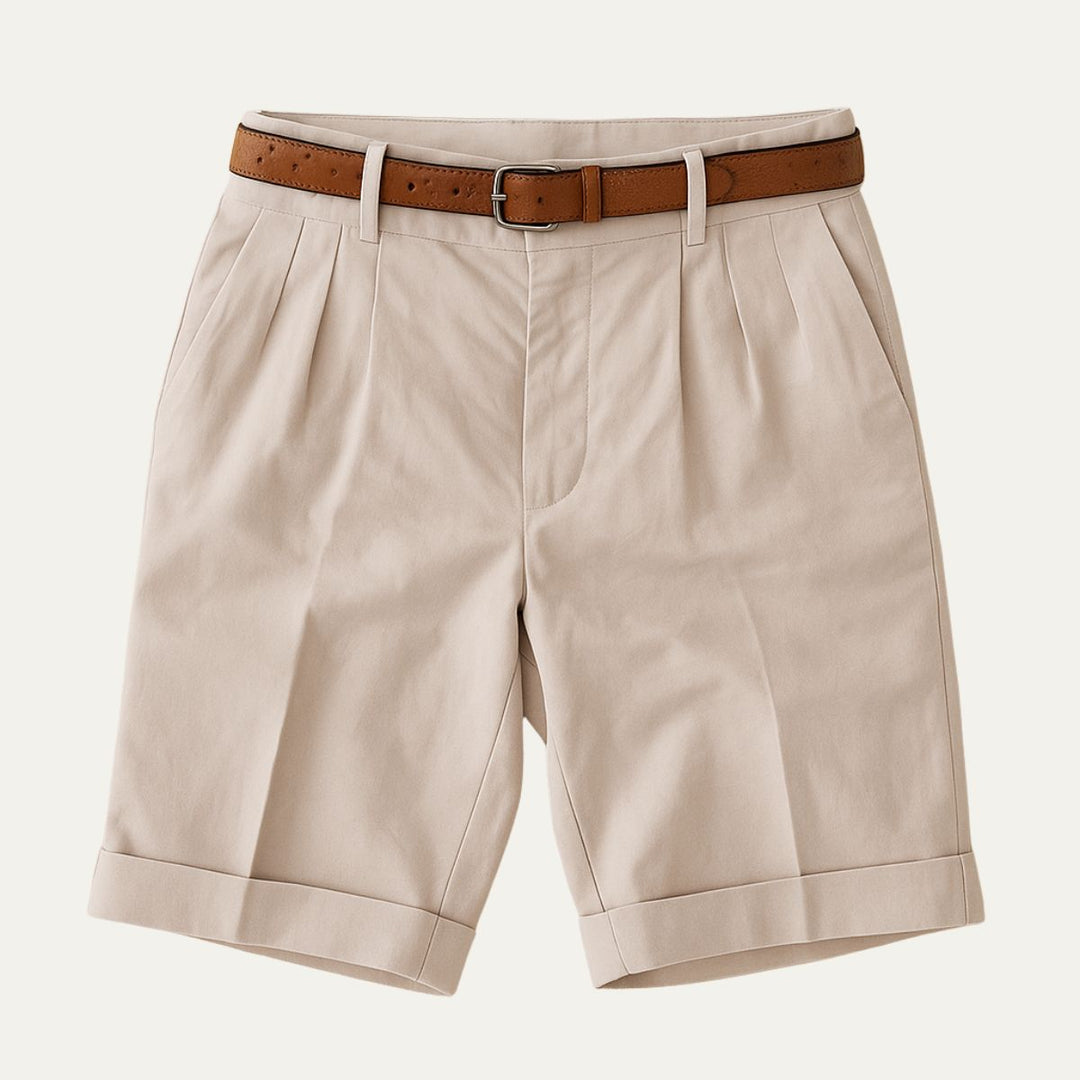 Classic Men's Chino Shorts with Double Pleats and Turned-Up Hem.