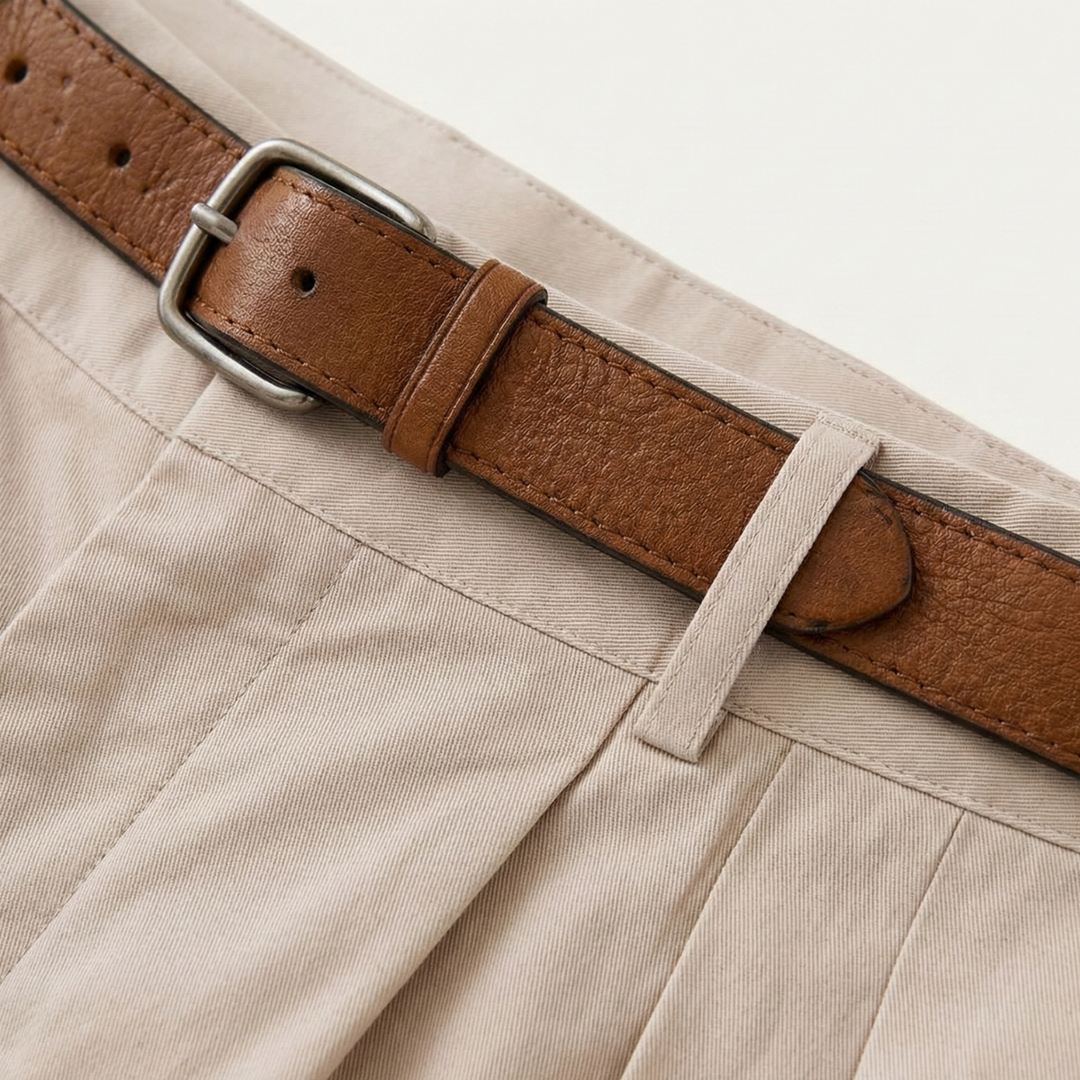 Classic Men's Chino Shorts with Double Pleats and Turned-Up Hem.