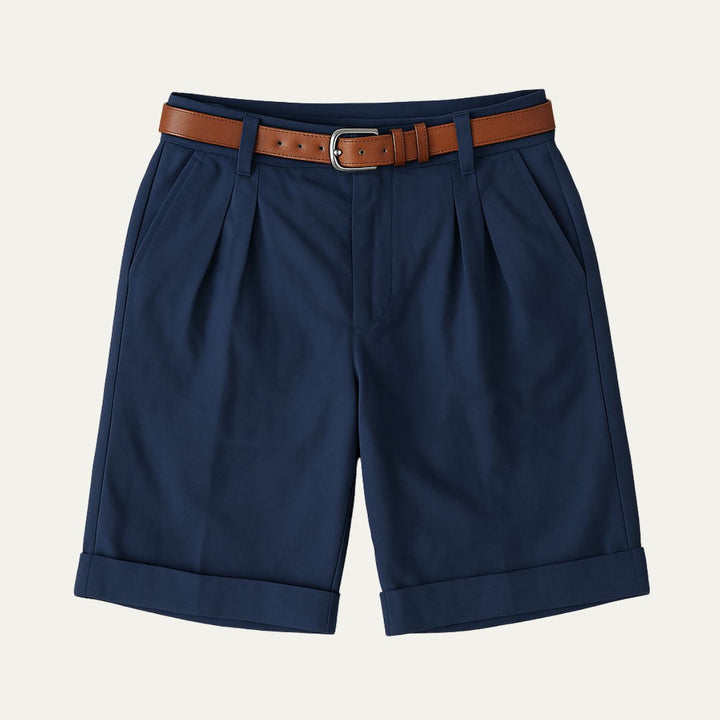 Classic Men's Chino Shorts with Double Pleats and Turned-Up Hem.