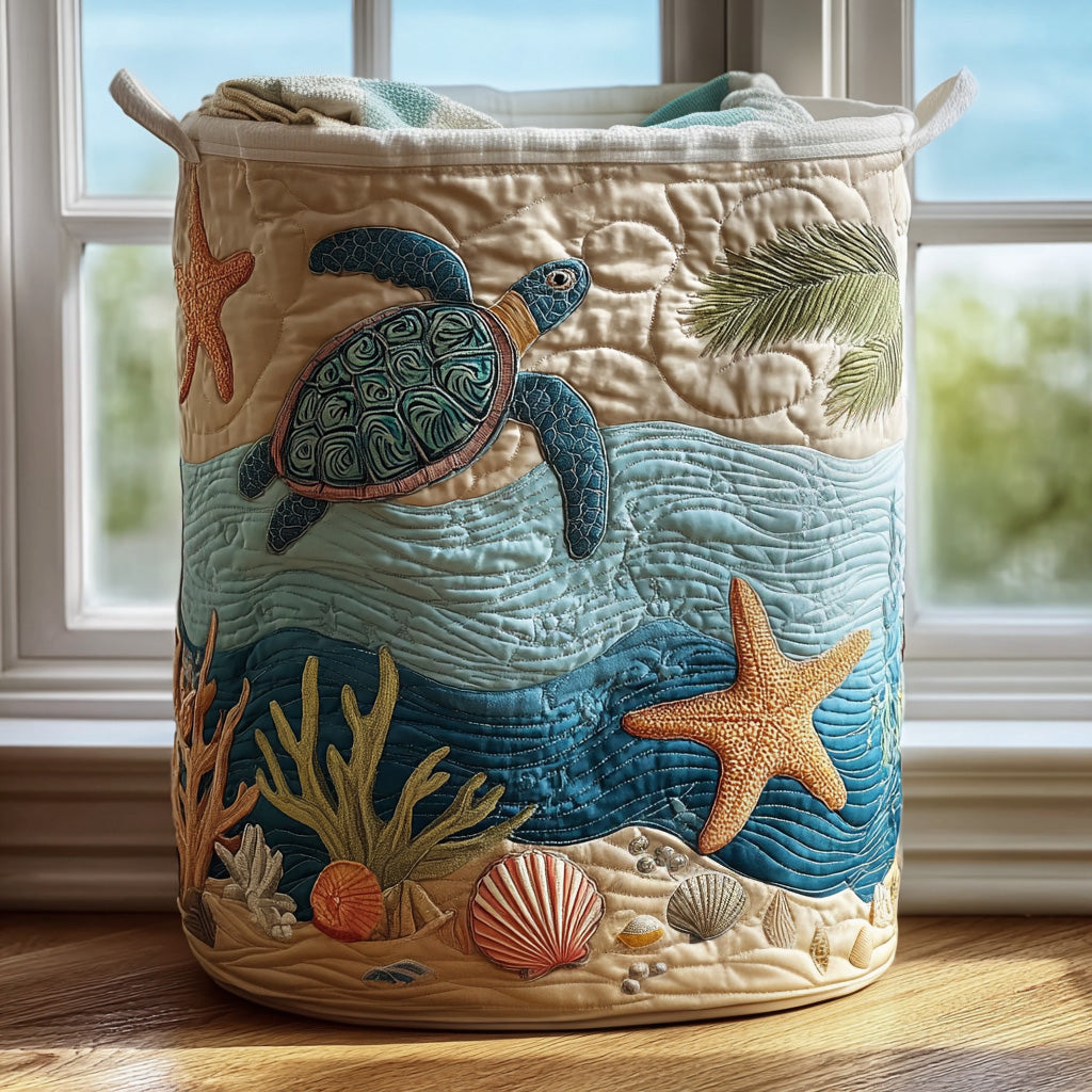 Quilted laundry basket with canvas carrying handles, freestanding cotton-polyester laundry basket