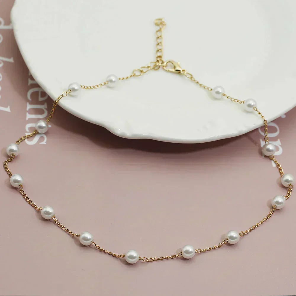 Minimalist Gold Necklace with Subtle Cubic Zirconia Stones
