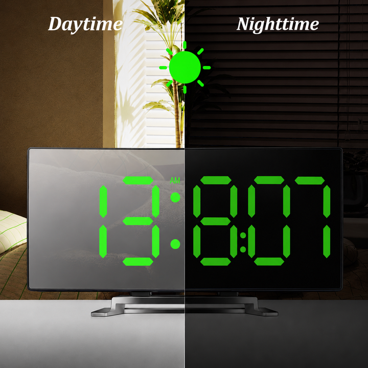 Digital Alarm Clock | Curved LED Mirror Display | Automatic Brightness Adjustment