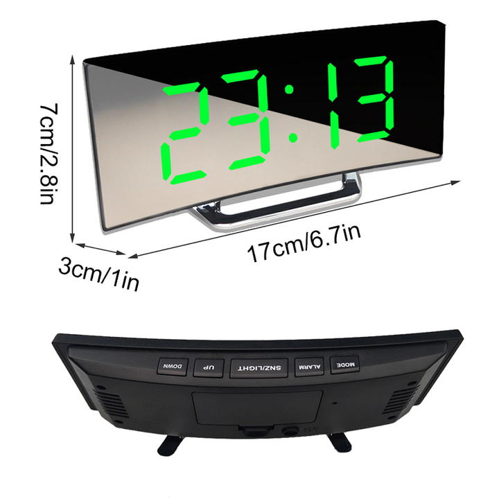 Digital Alarm Clock | Curved LED Mirror Display | Automatic Brightness Adjustment