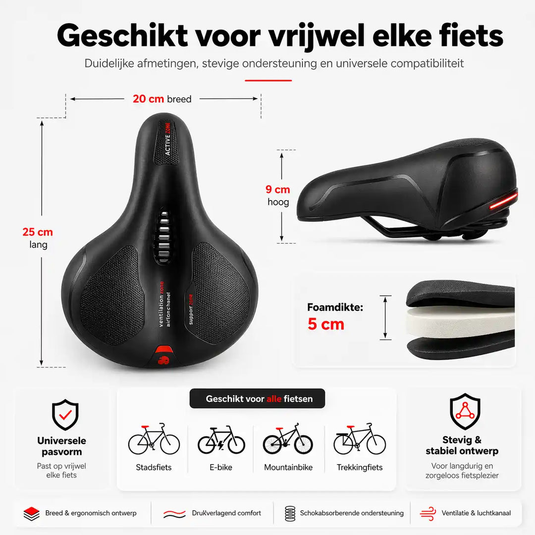 Ergonomic comfort bicycle seat with cut-out – with 2-inch thick foam and waterproof PU leather