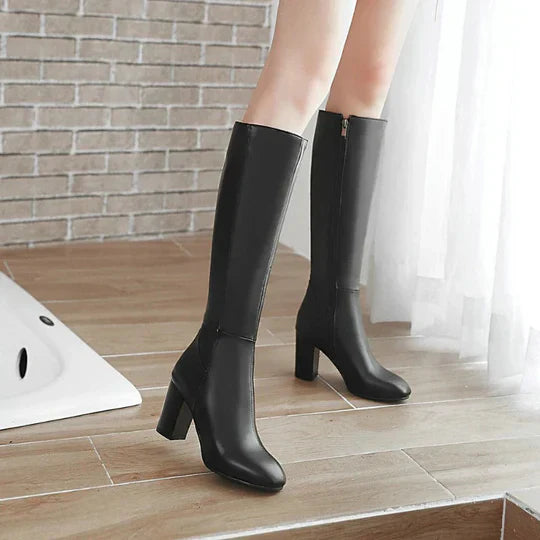 Women's Heeled Knee-High Boots with Zipper