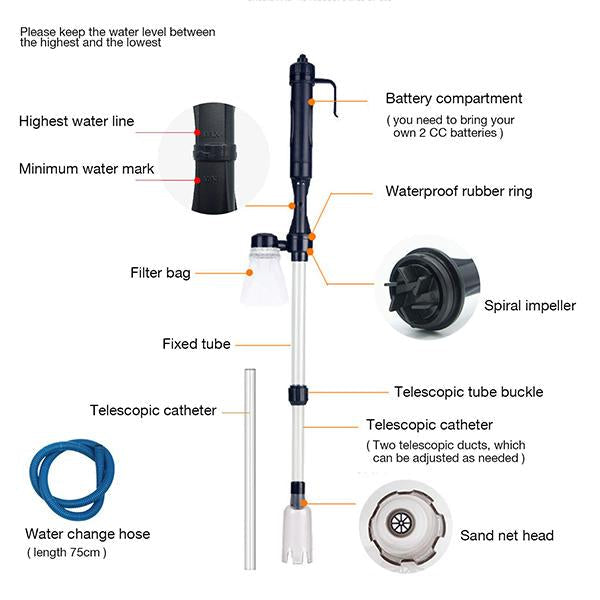 Electric Aquarium Gravel Cleaner - Battery-Powered Suction Pump for Water Changes