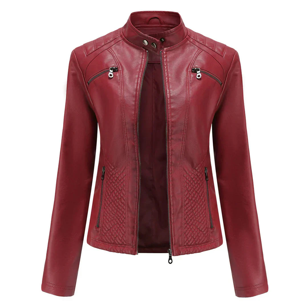 Stylish Faux Leather Women's Jacket with Classic Biker Design