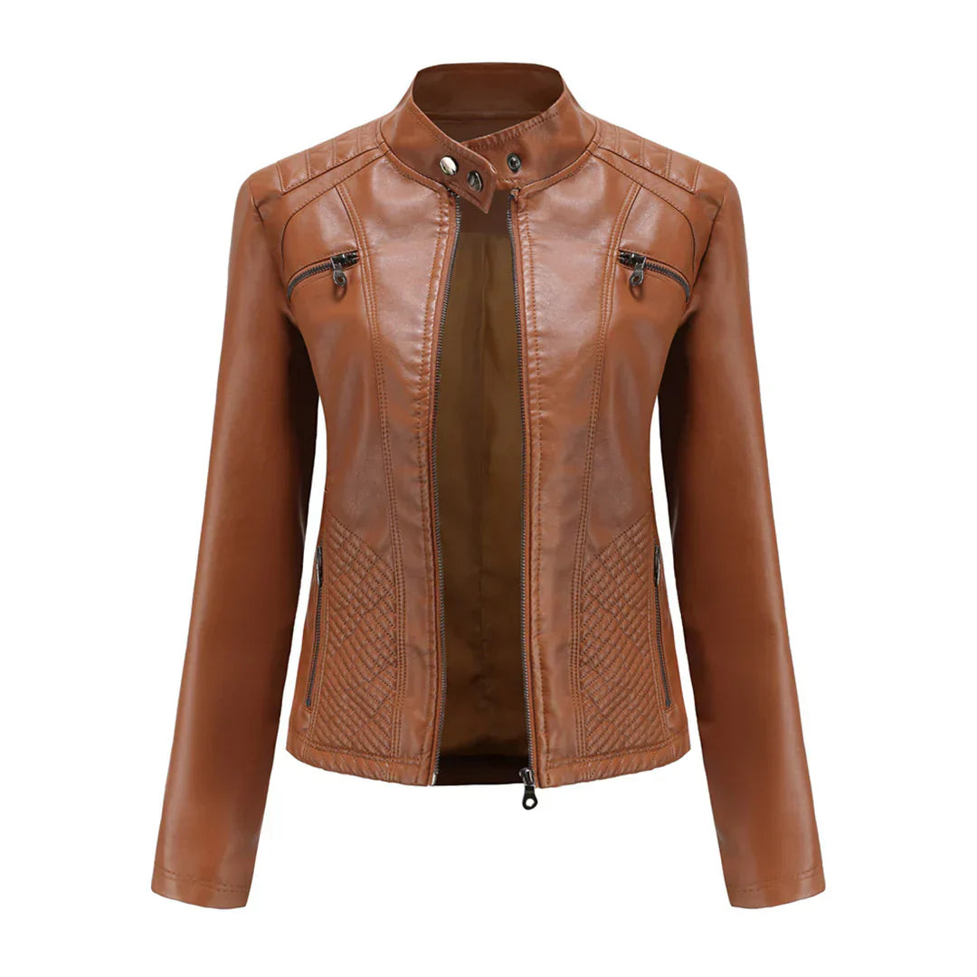 Stylish Faux Leather Women's Jacket with Classic Biker Design