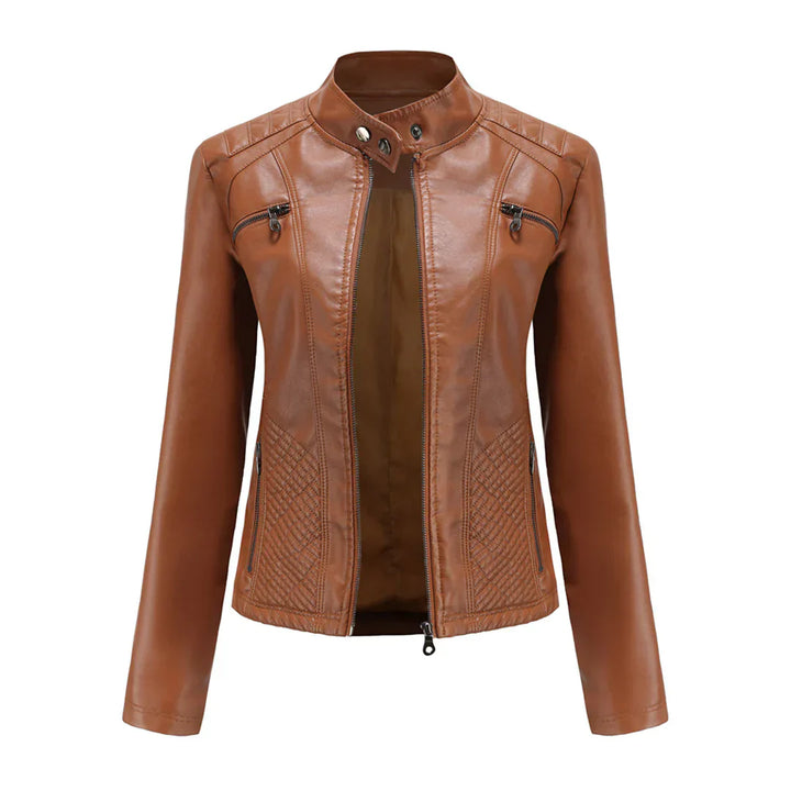 Stylish Faux Leather Women's Jacket with Classic Biker Design