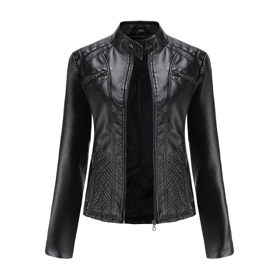 Stylish Faux Leather Women's Jacket with Classic Biker Design