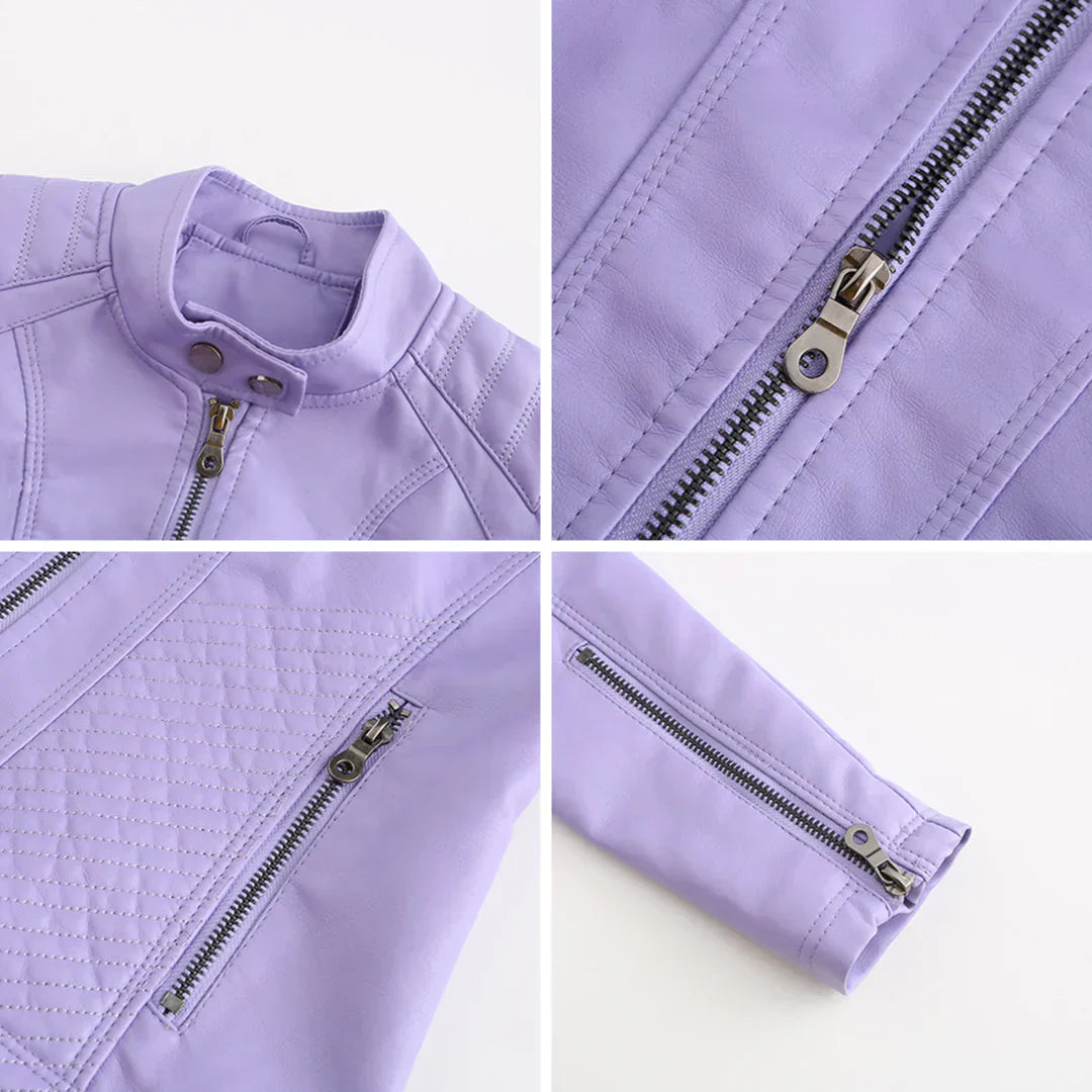 Stylish Faux Leather Women's Jacket with Classic Biker Design