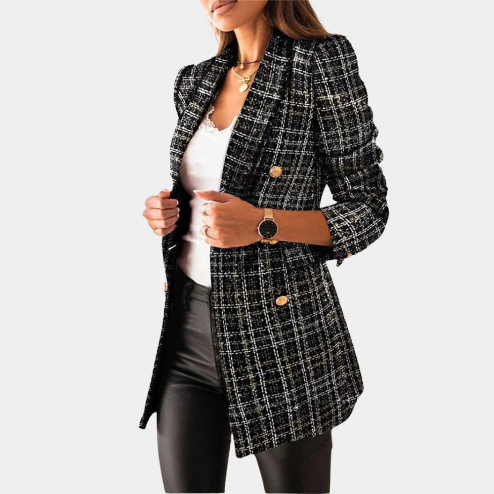Stylish Women's Blazer with Classic Check Pattern