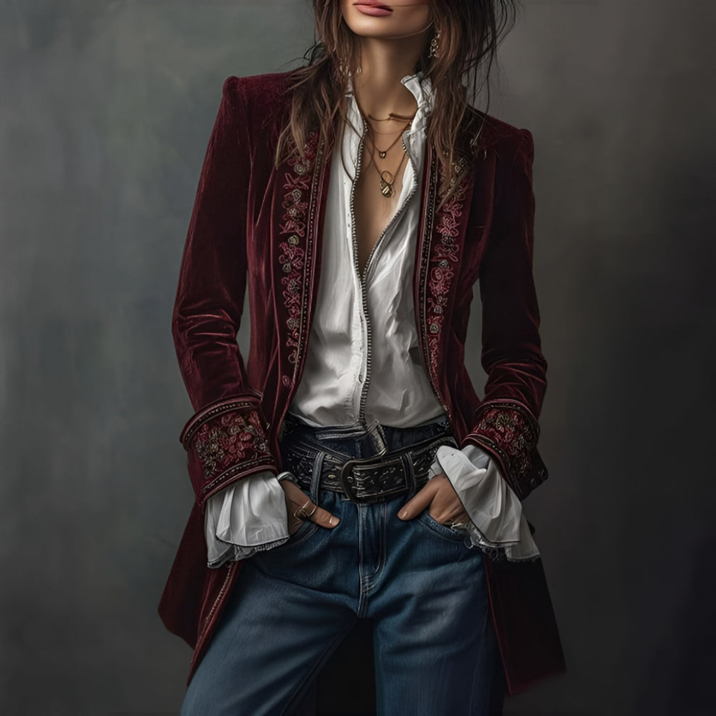 Women’s Embroidered Blazer Long Jacket