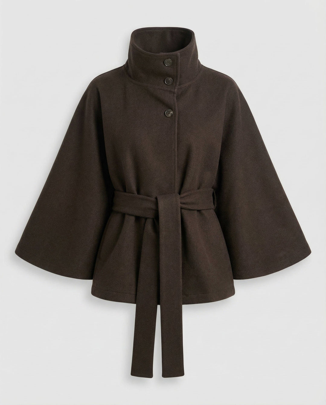 Women's Belted Wool-Blend Cape Jacket – High-Neck Winter Layer
