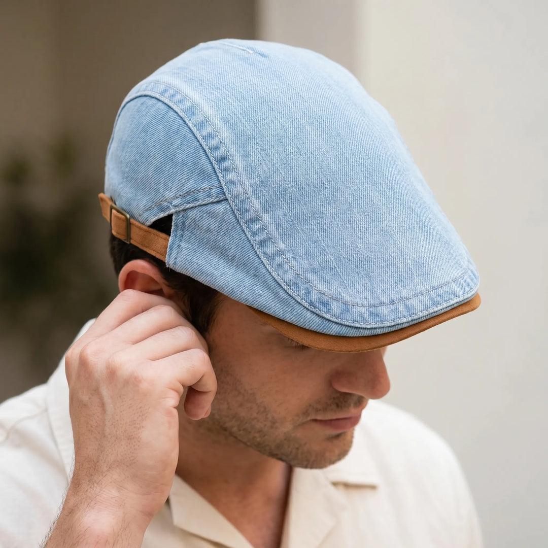 Men's flat cap | Retro denim newsboy cap
