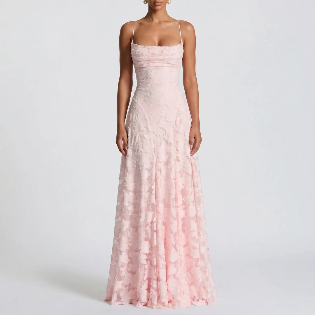 FlorielleFloral Textured Maxi Dress With Thin Straps