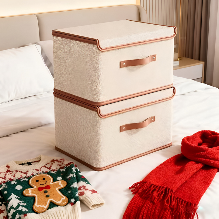 Lorvane – Foldable Storage Box with Lid and Leather Handles