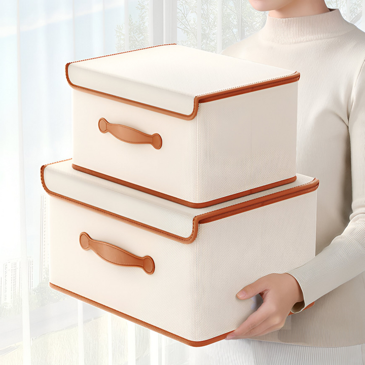 Lorvane – Foldable Storage Box with Lid and Leather Handles