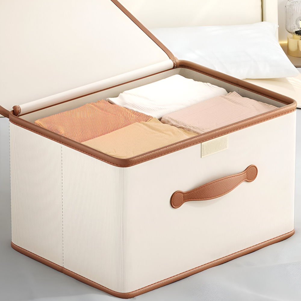 Lorvane – Foldable Storage Box with Lid and Leather Handles