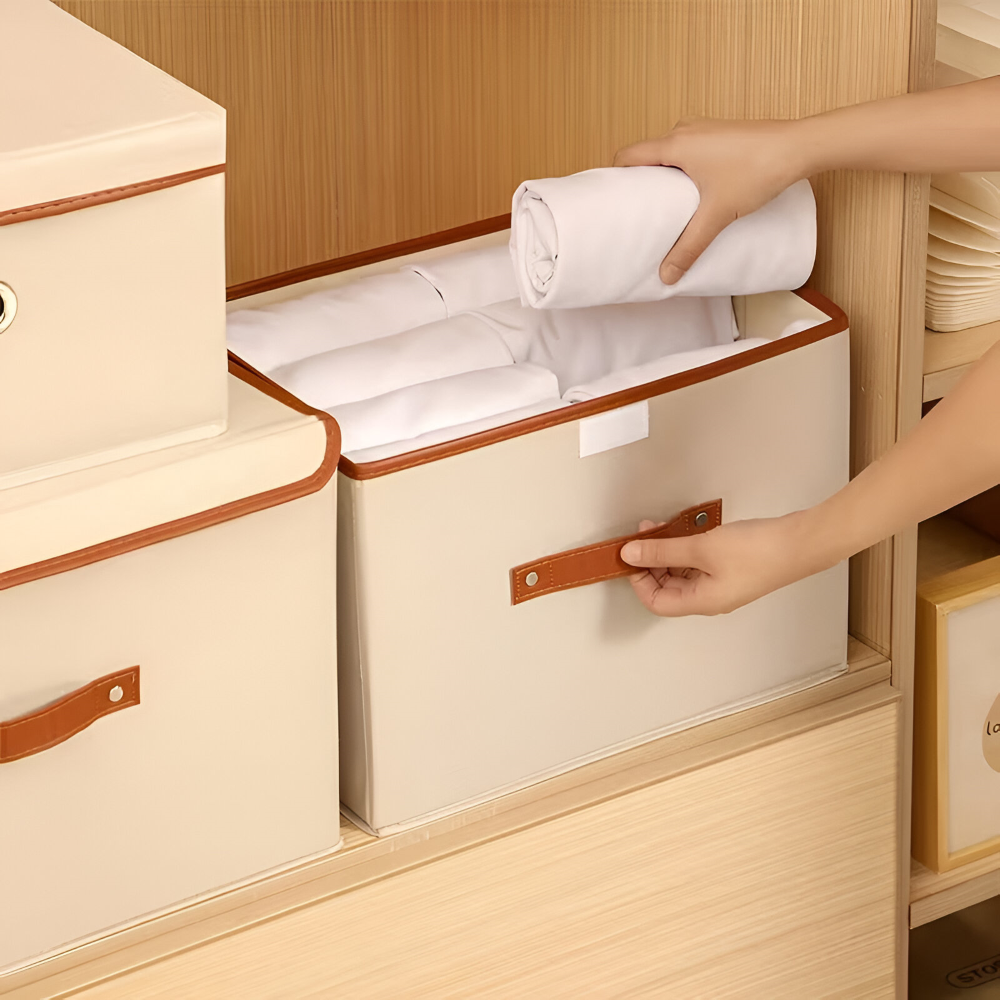 Lorvane – Foldable Storage Box with Lid and Leather Handles