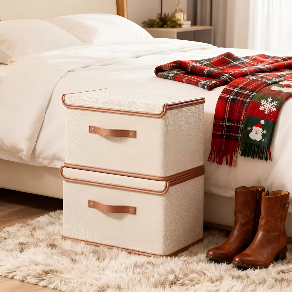 Lorvane – Foldable Storage Box with Lid and Leather Handles