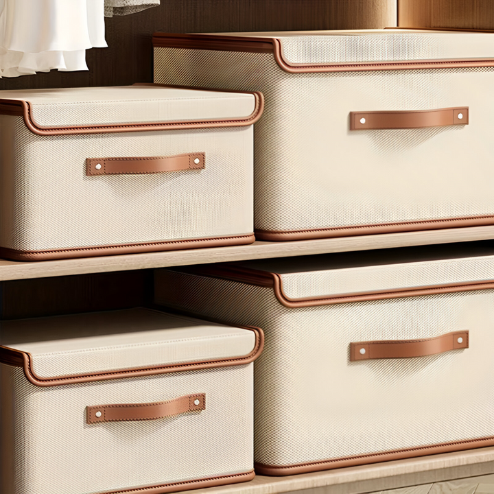 Lorvane – Foldable Storage Box with Lid and Leather Handles