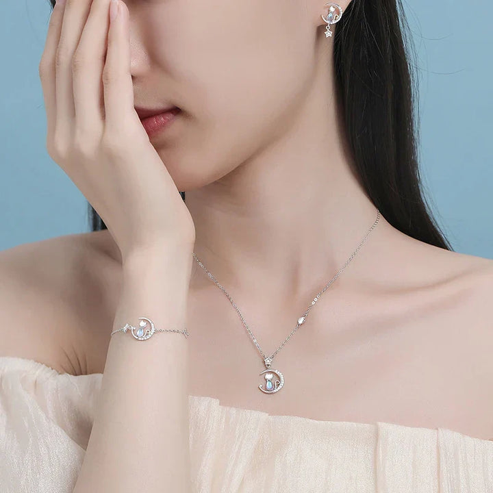 Cat Moon Sterling Silver Necklace