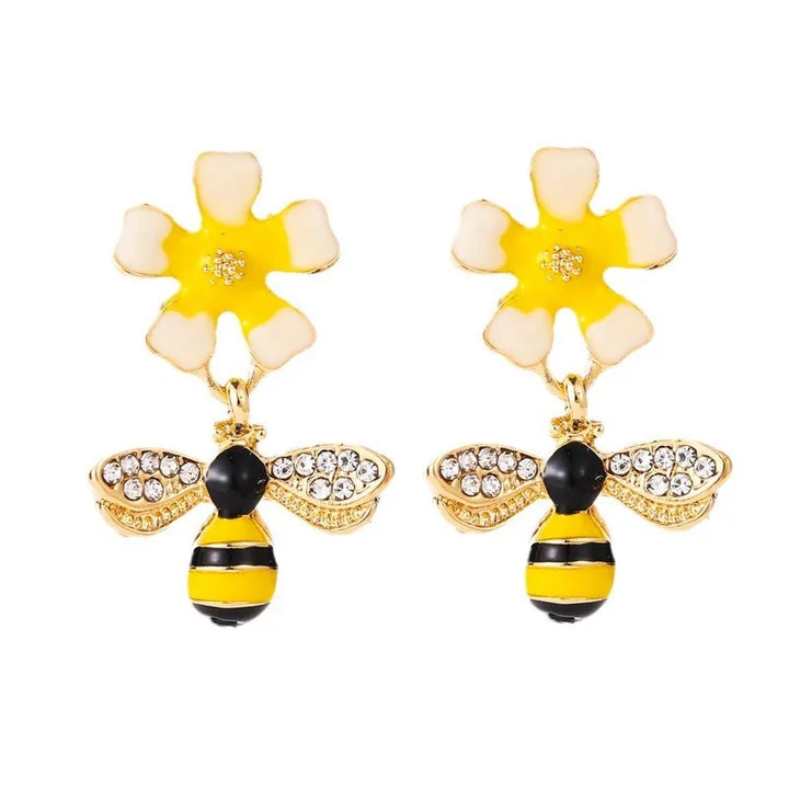 Bee & Sunflower Drop Earrings