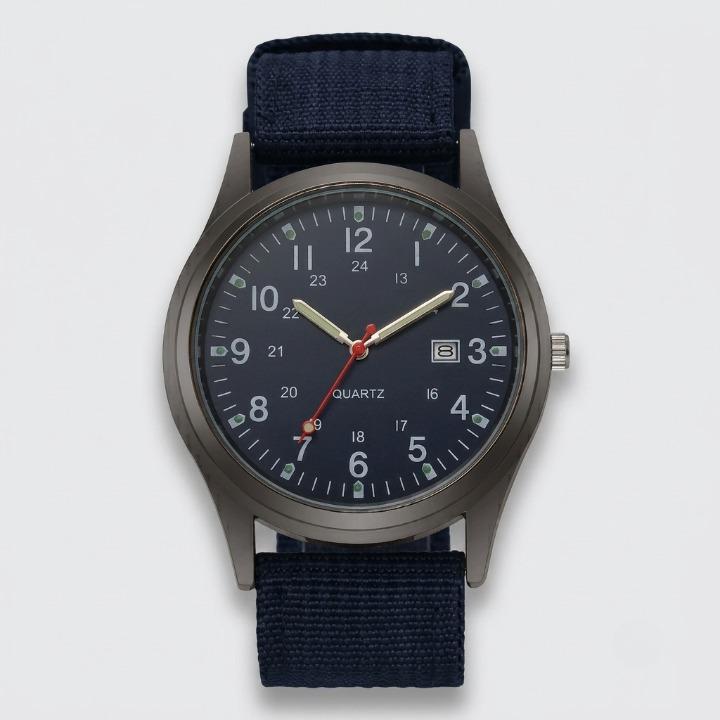 Military watch with nylon strap – waterproof, shockproof, with luminous hands