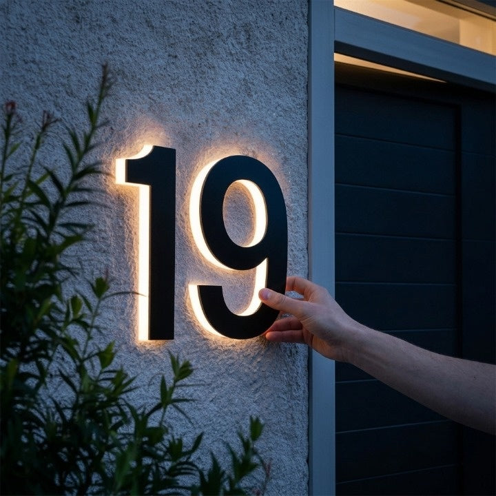 LED House Number Sign with Backlight – Modern, Illuminated Entrance Plaque