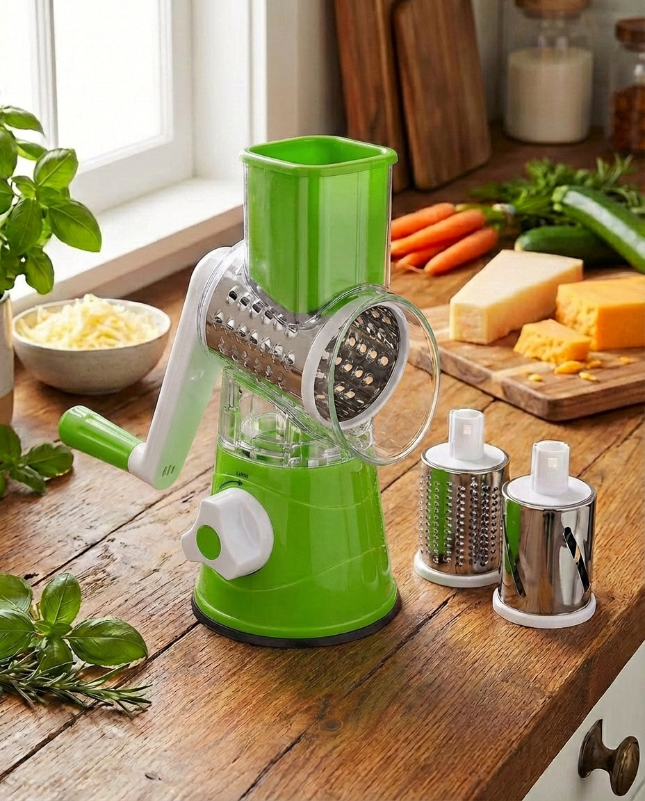 3-in-1 Rotary Vegetable Slicer with Suction Base and Interchangeable Drums