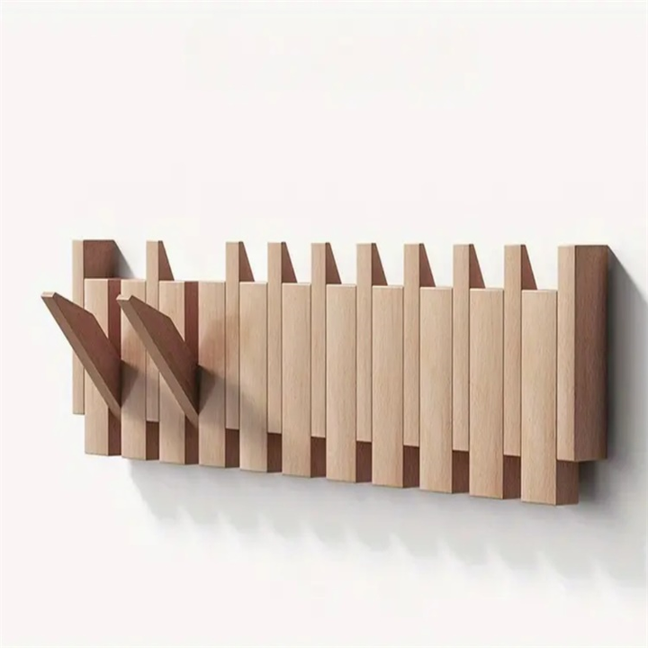 Wooden Wall Coat Rack – Foldable Hooks with Minimalist Design
