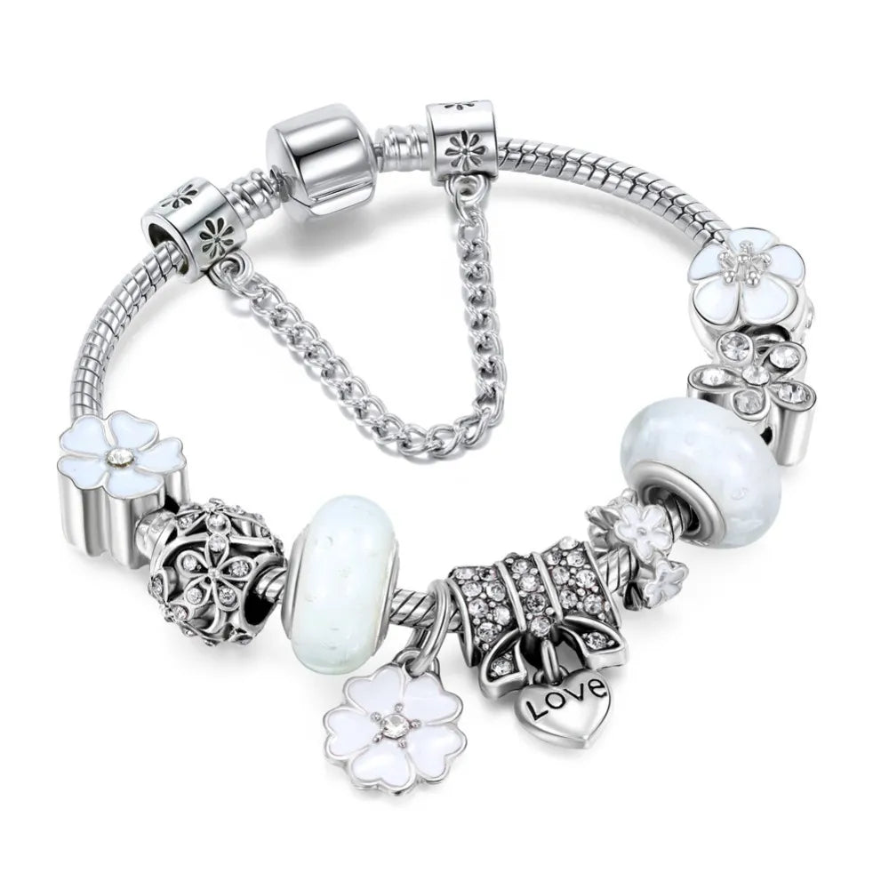 Sterling Silver 925 Bracelet with Flower-Shaped Charm | Elegant Jewelry Gift for Women