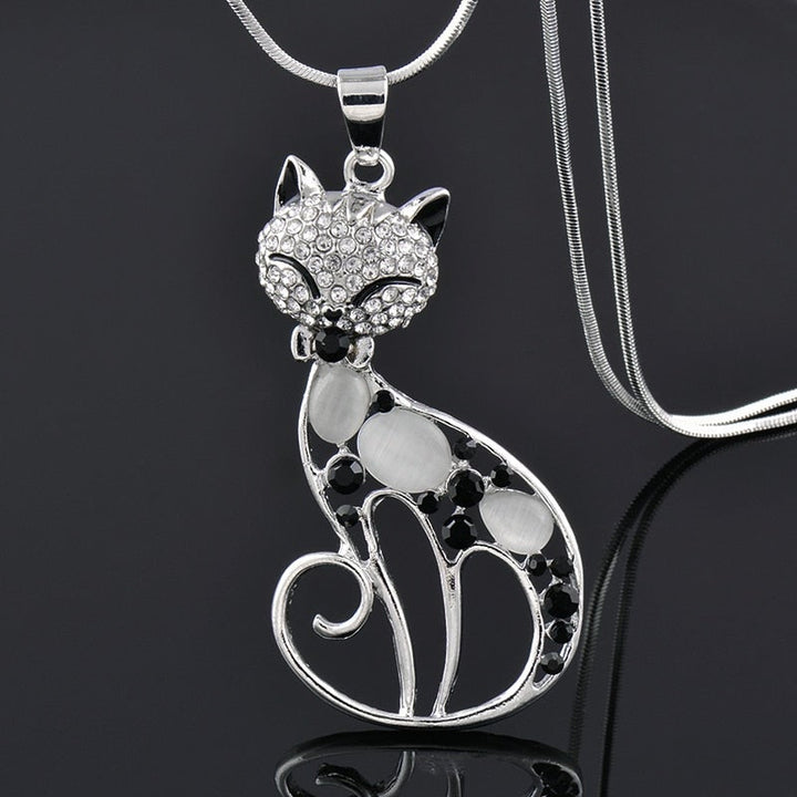 Cats of Love Necklace in Sterling Silver with Inlaid Cubic Zirconia