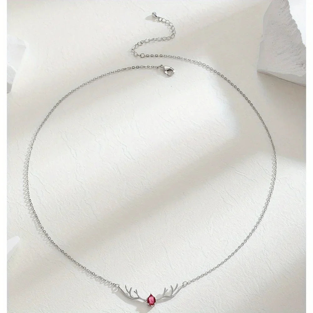 Antler Necklace with Delicate Heart Charm