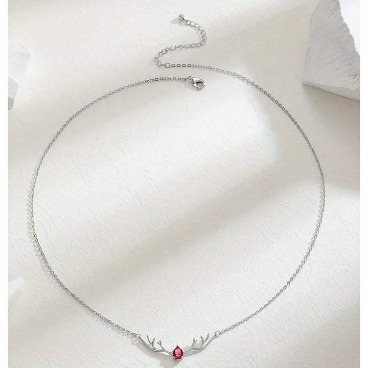 Antler Necklace with Delicate Heart Charm
