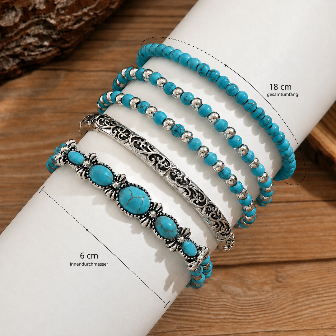 Boho Bracelet Set – 5 Pieces with Turquoise Beads