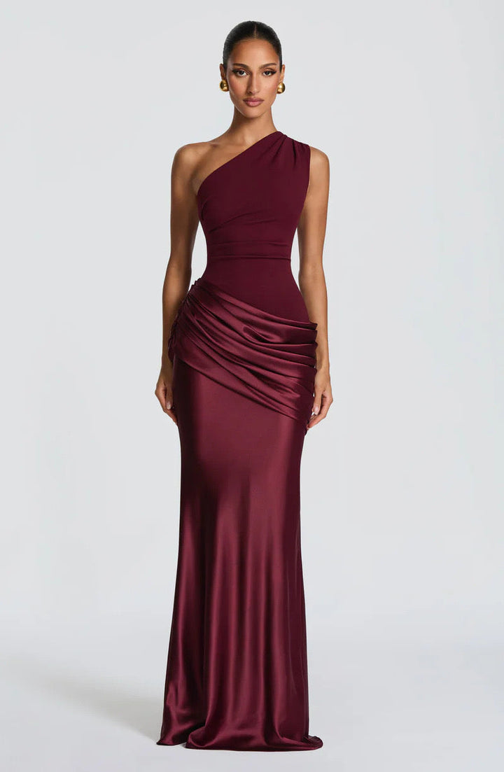 Sidonie One-Shoulder Draped Satin Maxi Dress