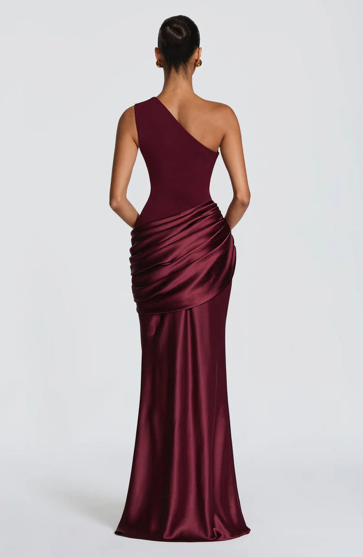 Sidonie One-Shoulder Draped Satin Maxi Dress