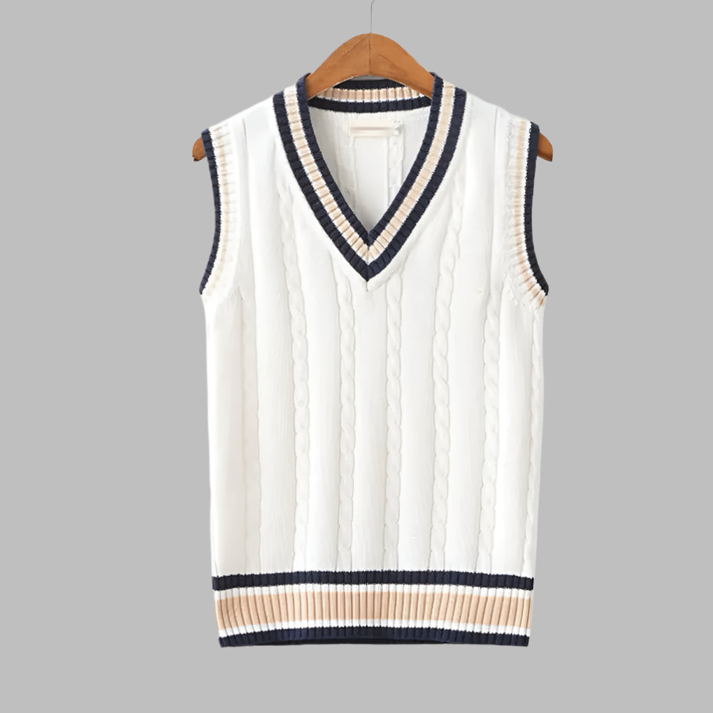 Retro Striped Preppy Style Sleeveless Pullover